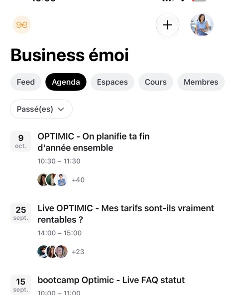 L'agenda des lives Optimic dans l'appli