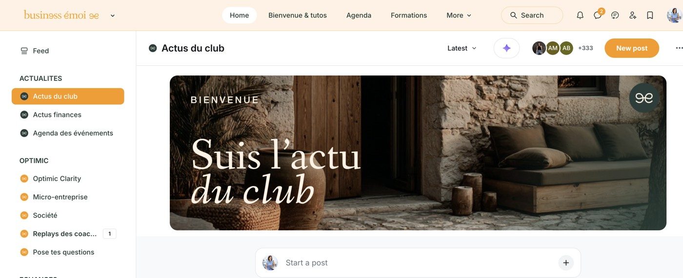 L'espace membres Optimic, page d'accueil du club